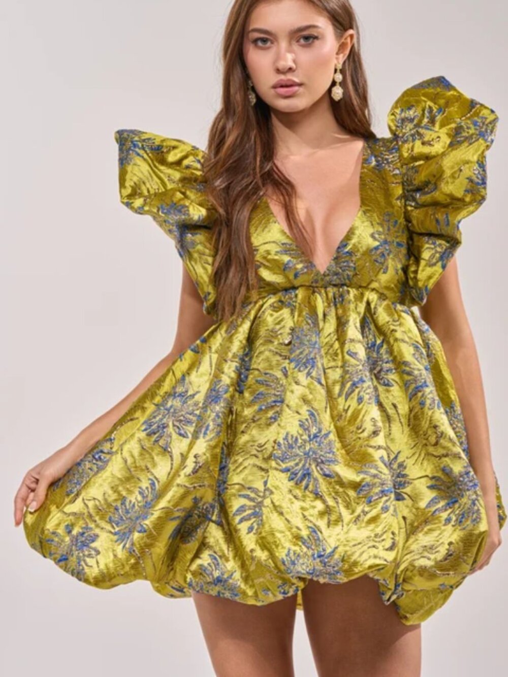AKIRA MAIN CHARACTER ENERGY BROCADE MINI DRESS IN GREEN Size LL